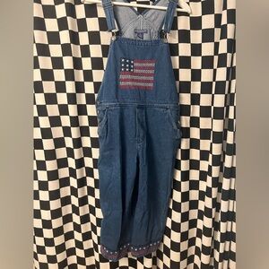 Mountain Lake Patriotic Embroidered Blue Jean Overalls